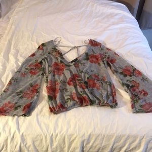 Grey and floral print top